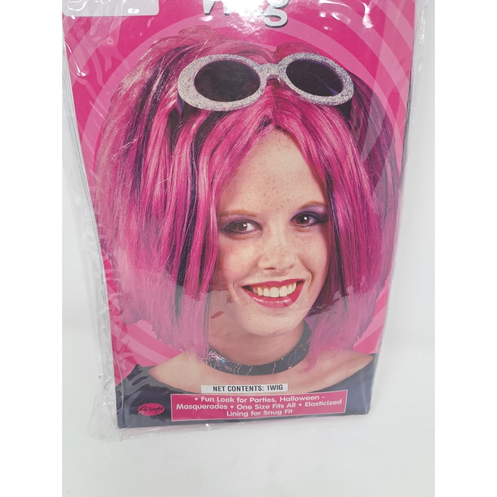 Fun World Shag Cut Wig Pink w/ Black Highlights Adult Costume Accessory One Size